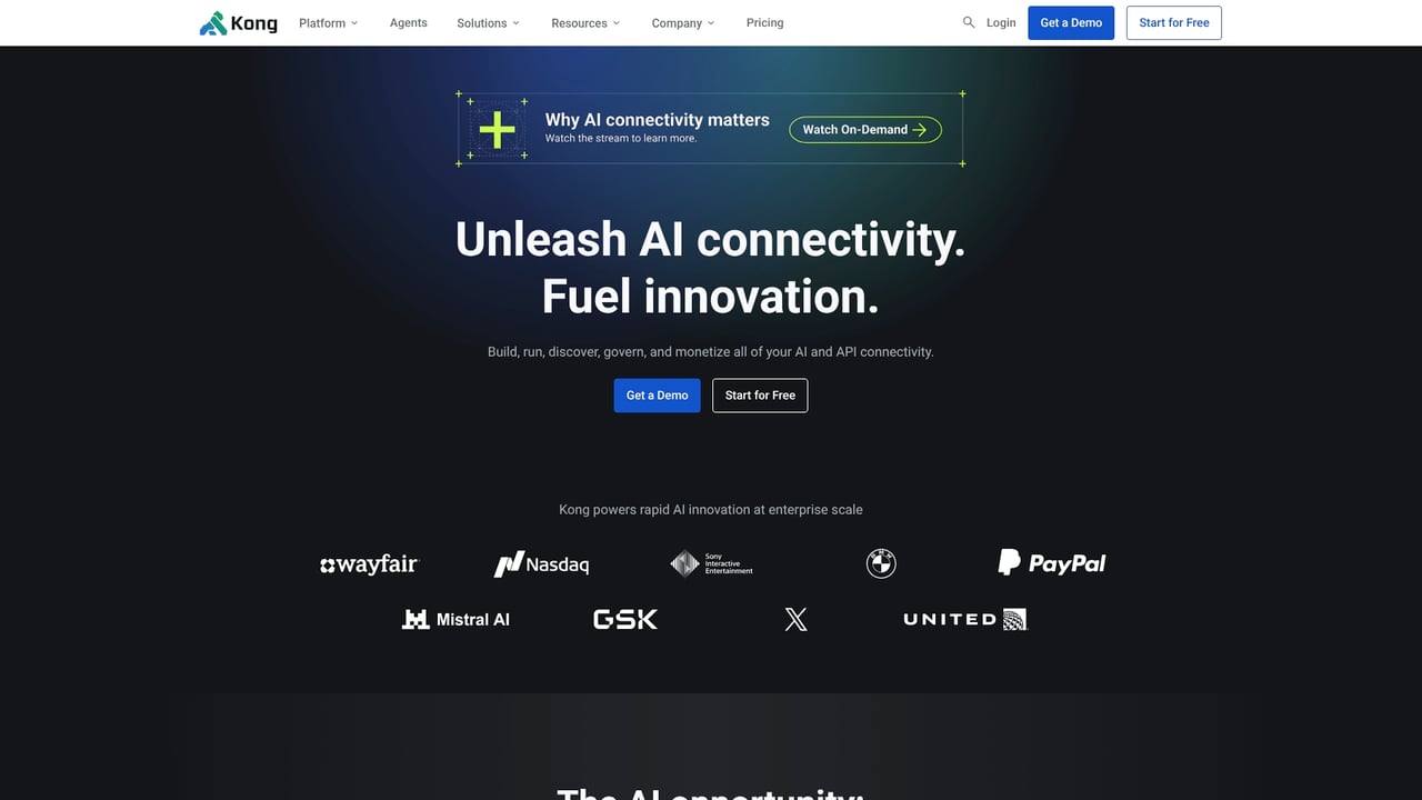 Screenshot of Kong website