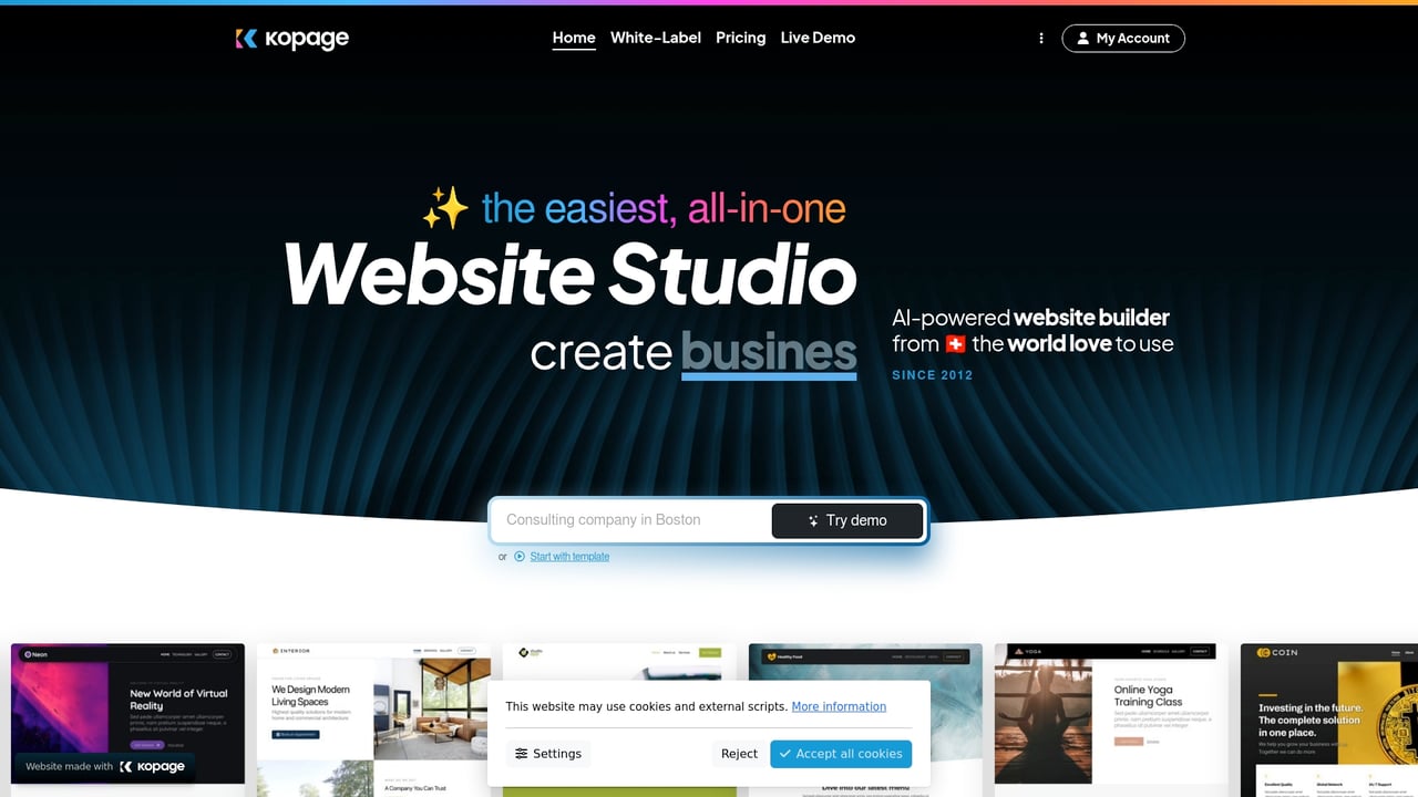 Screenshot of Kopage website