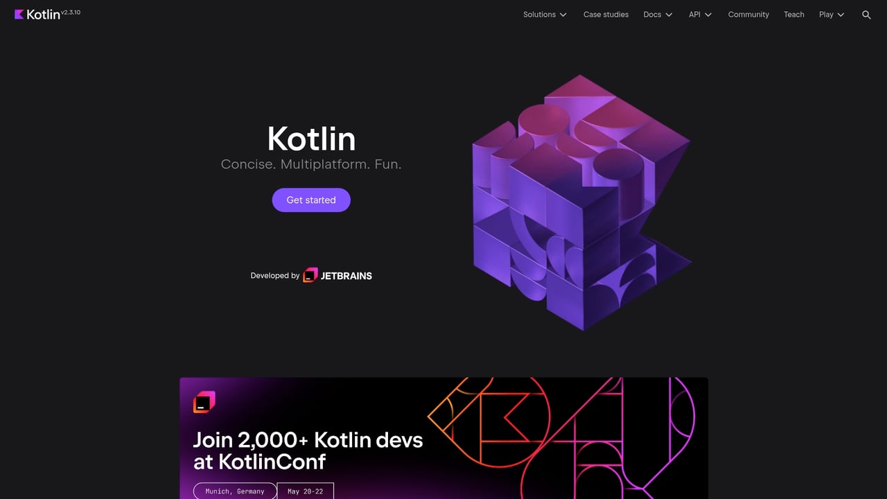 Screenshot of Kotlin website