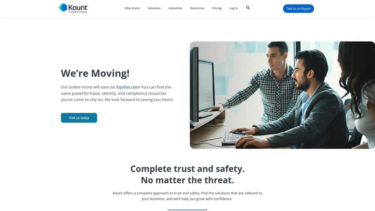 Screenshot of Kount website