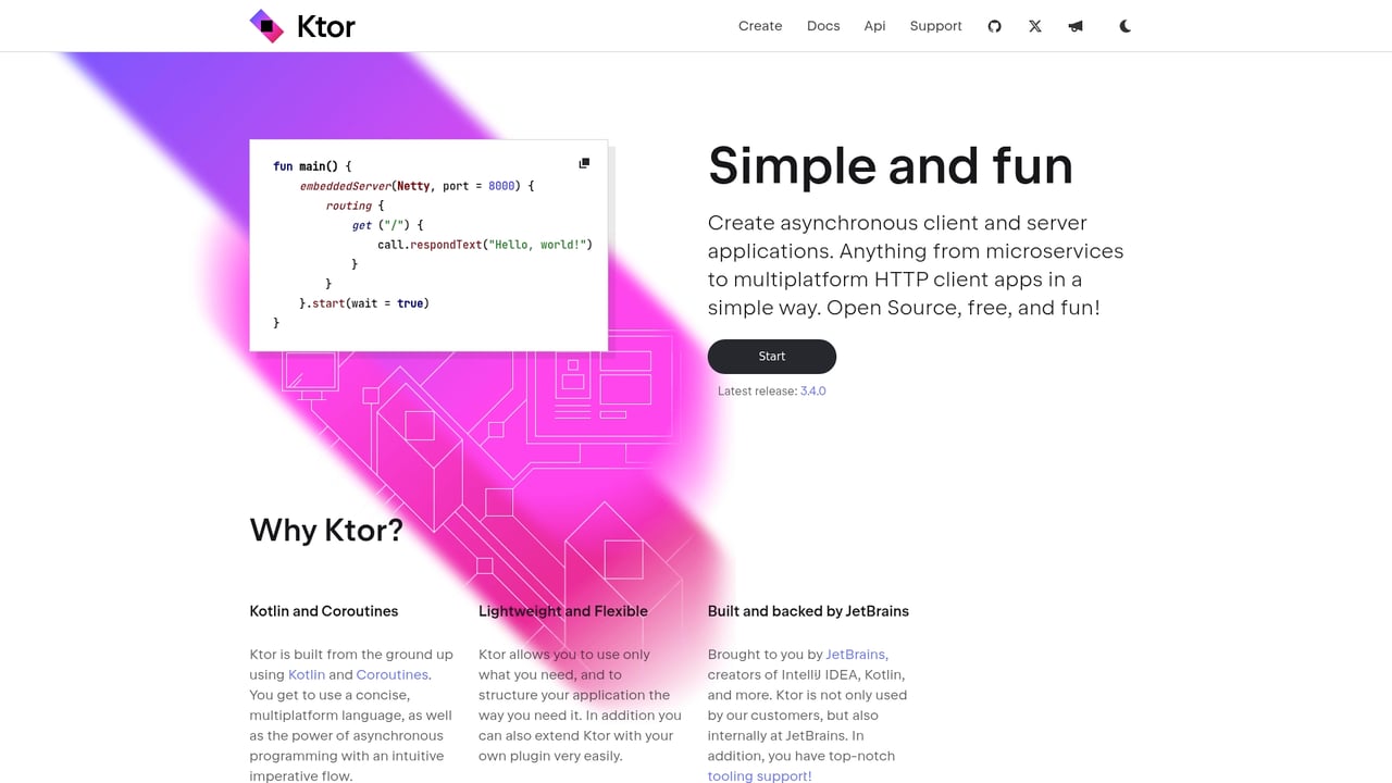 Screenshot of Ktor website