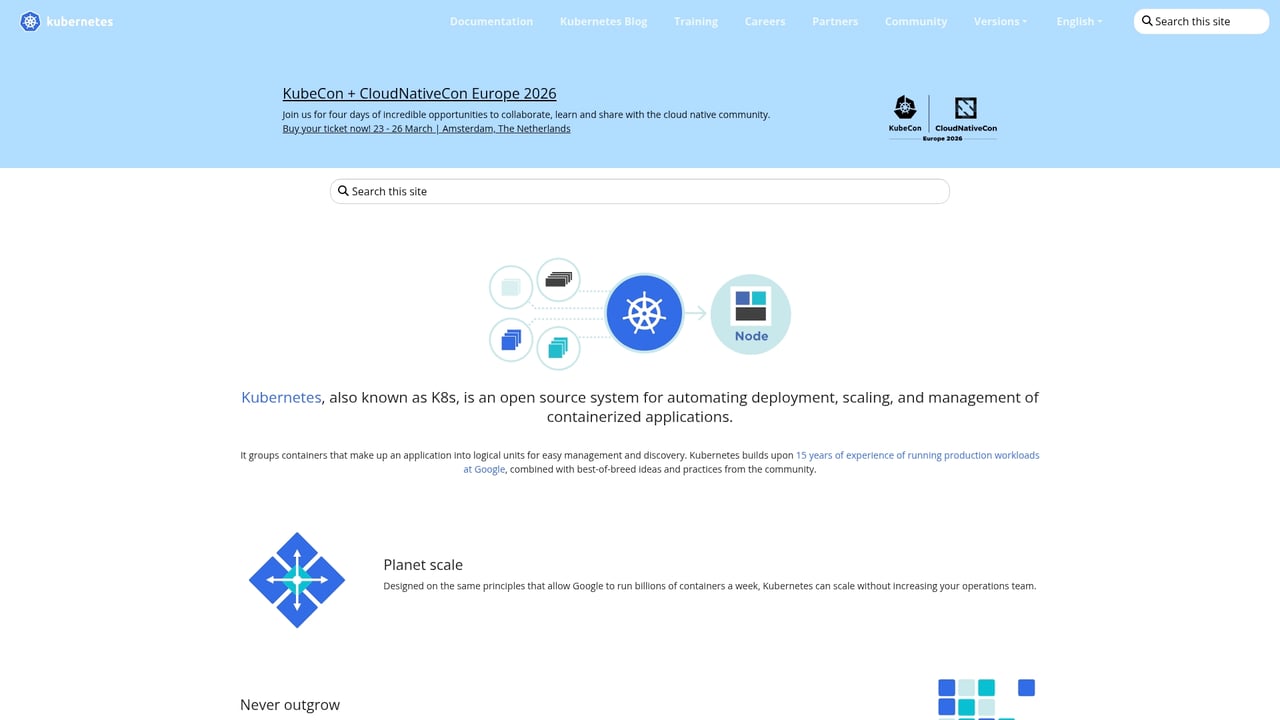 Screenshot of Kubernetes Dashboard website