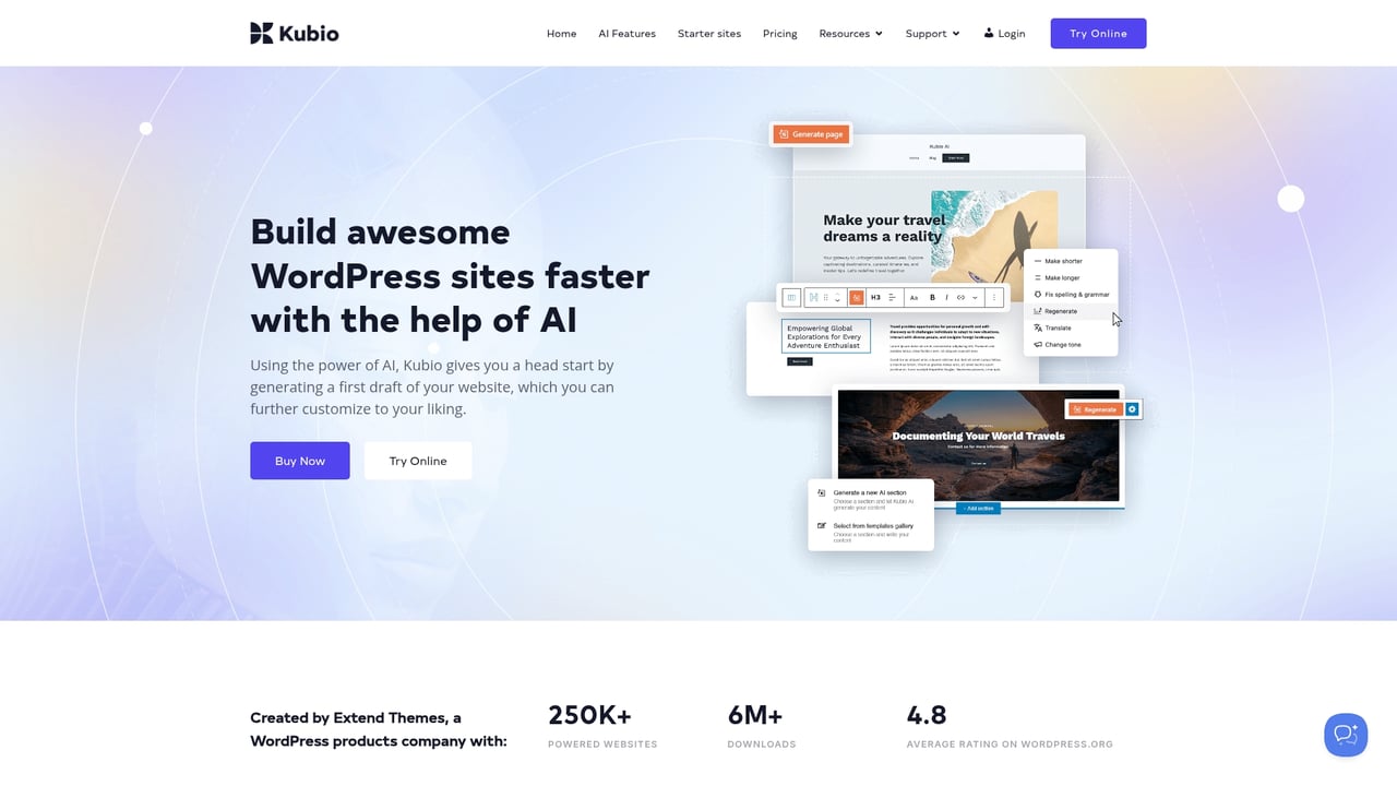 Screenshot of Kubio Builder website