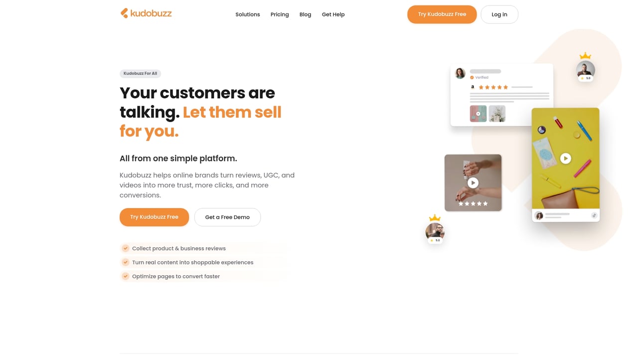 Screenshot of Kudobuzz website