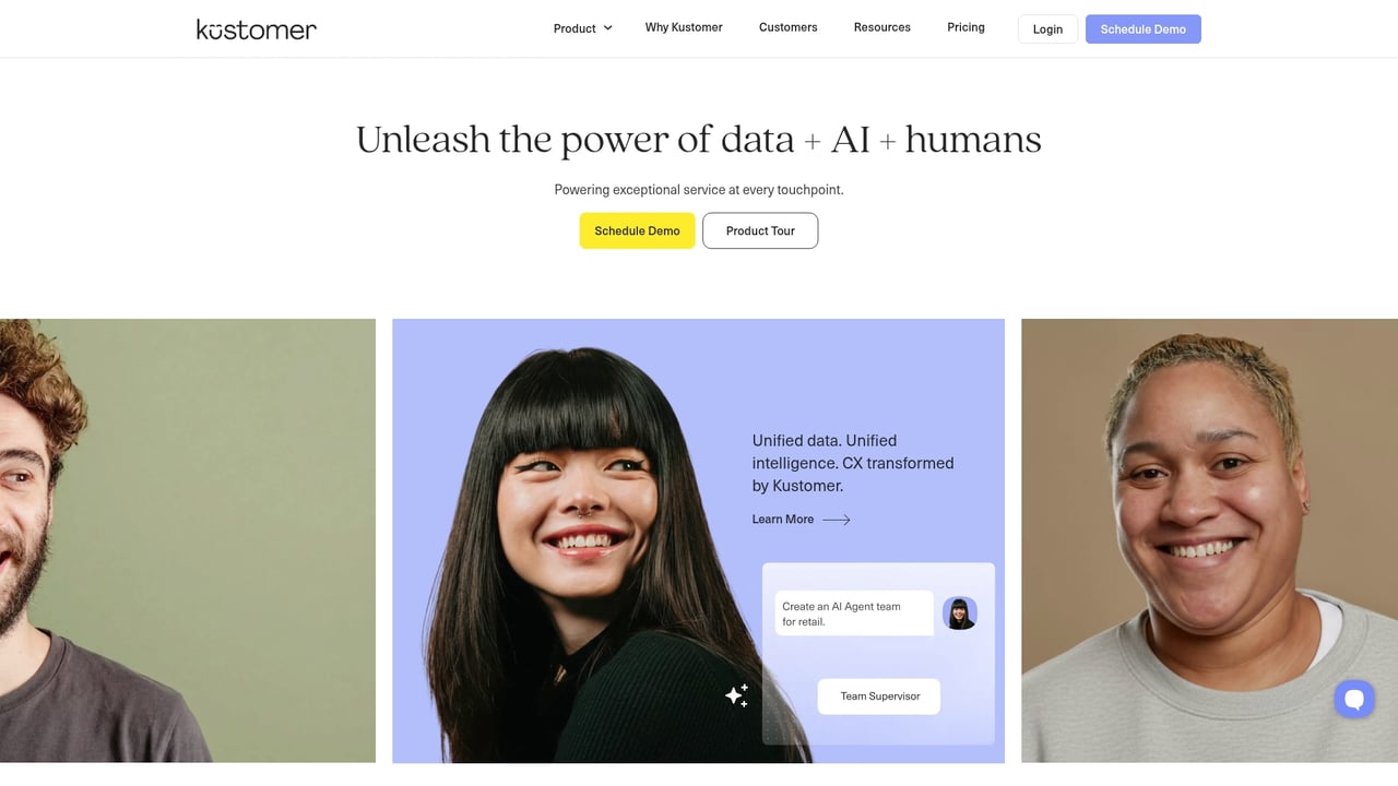 Screenshot of Kustomer website