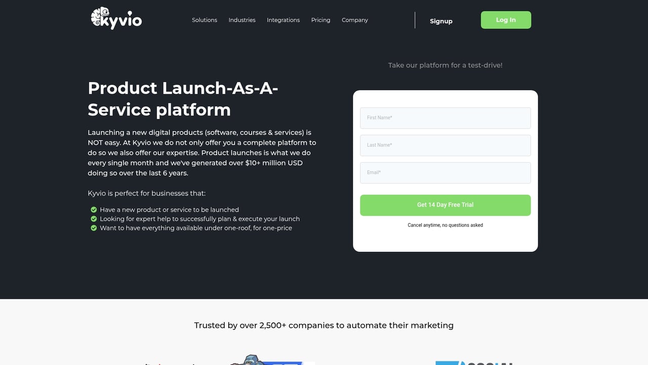 Screenshot of Kyvio website