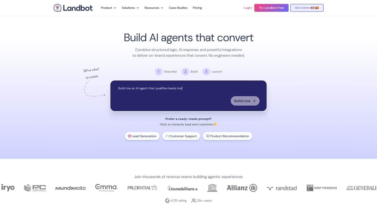 Screenshot of Landbot website