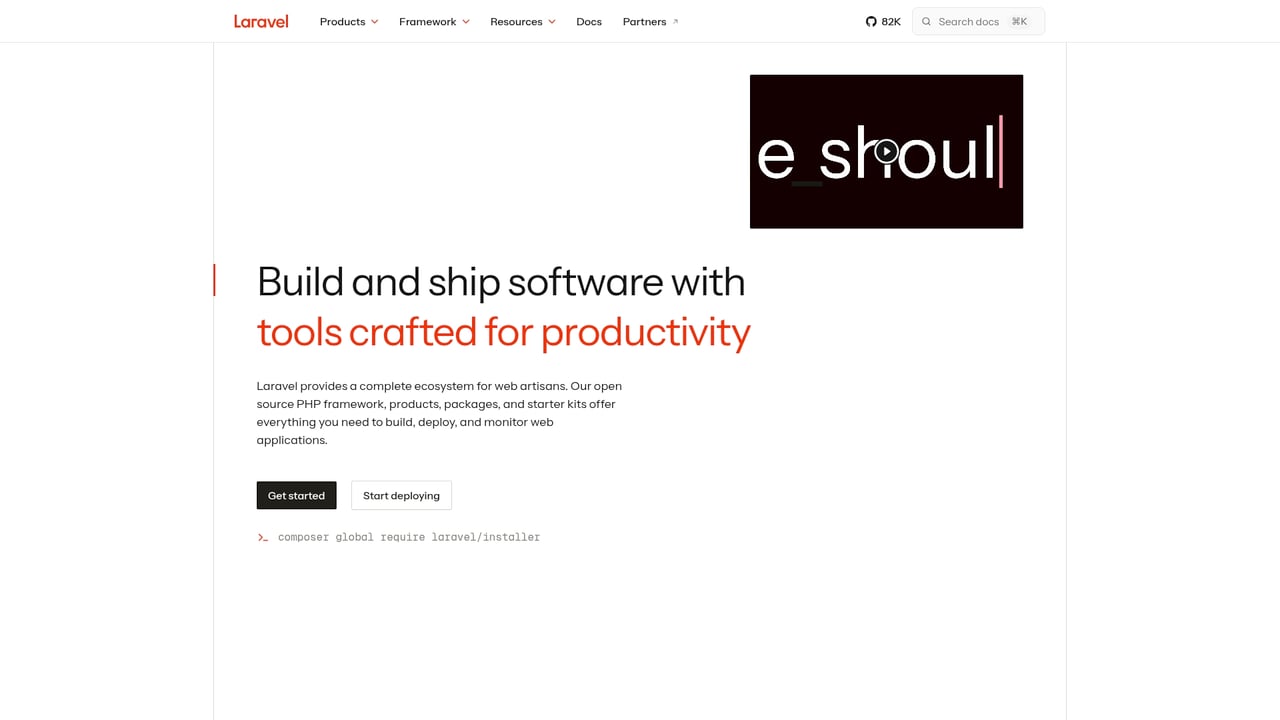 Screenshot of Laravel website