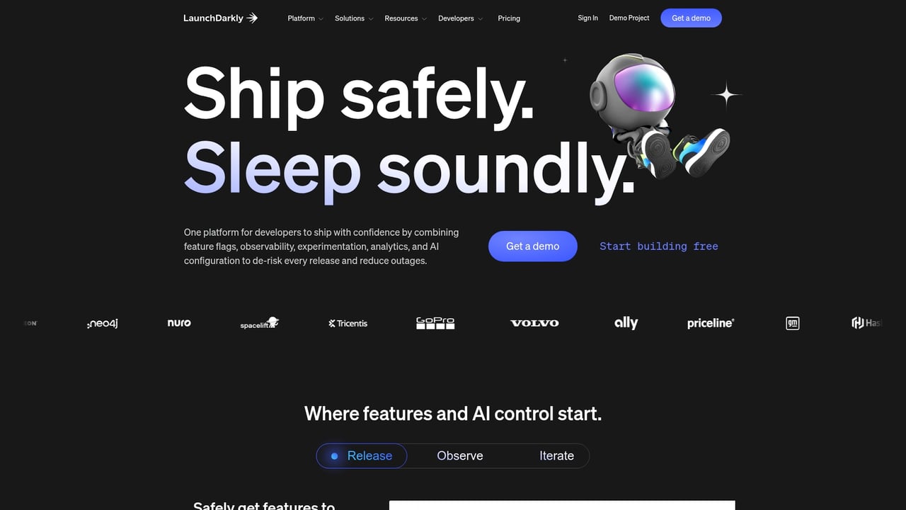 Screenshot of LaunchDarkly website