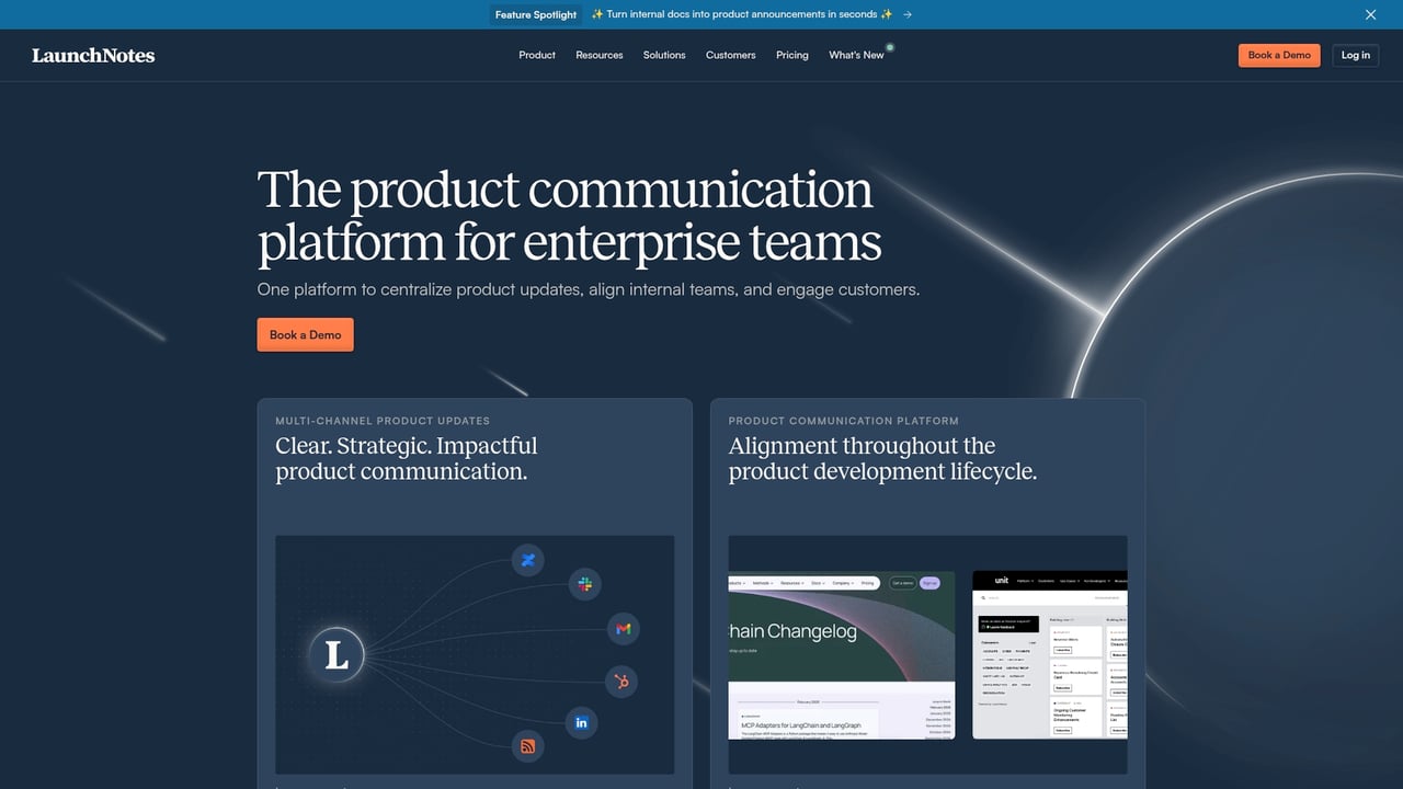Screenshot of LaunchNotes website