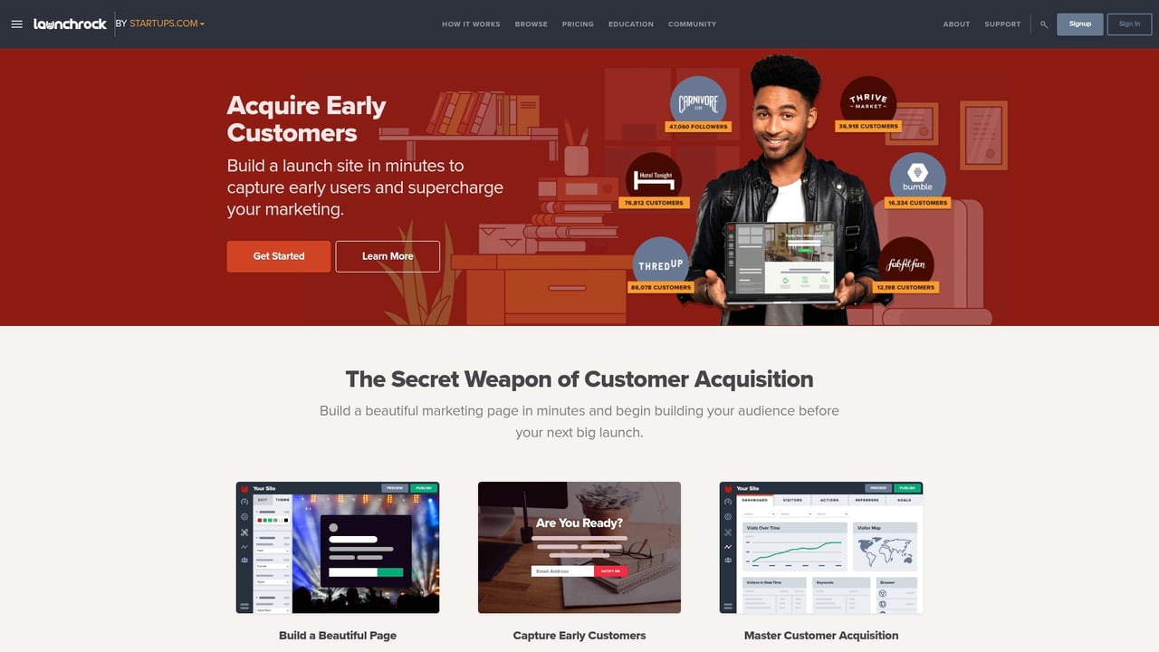 Screenshot of Launchrock website