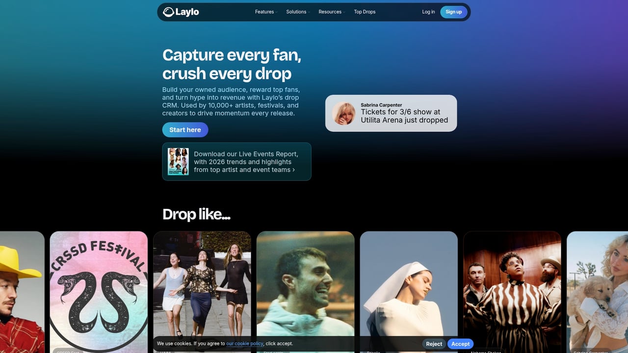 Screenshot of Laylo website