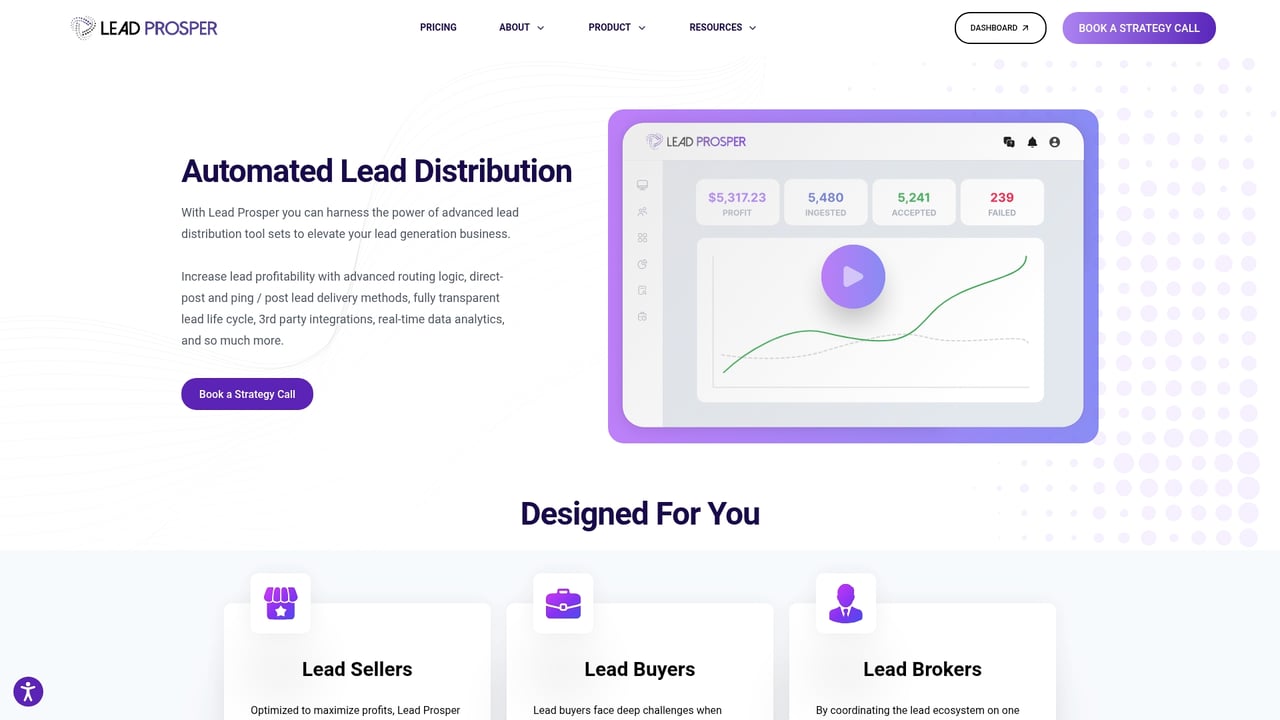 Screenshot of Lead Prosper website