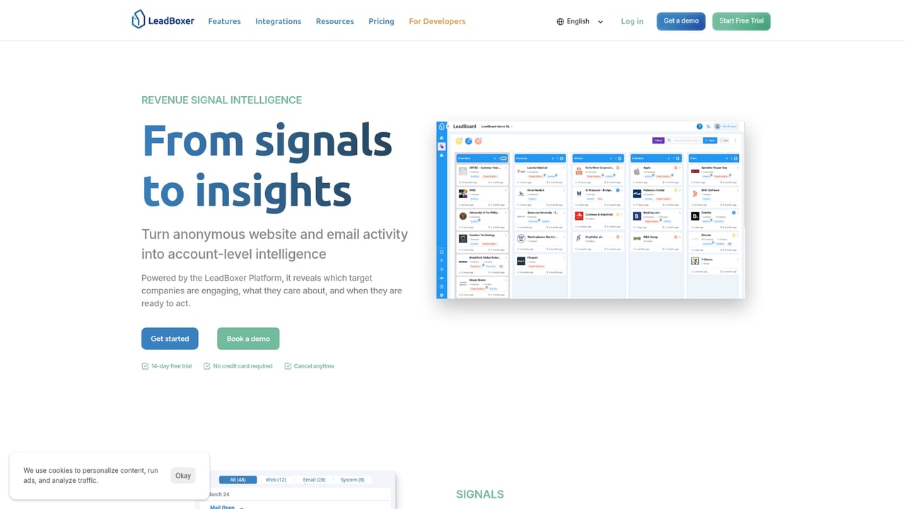 Screenshot of LeadBoxer website