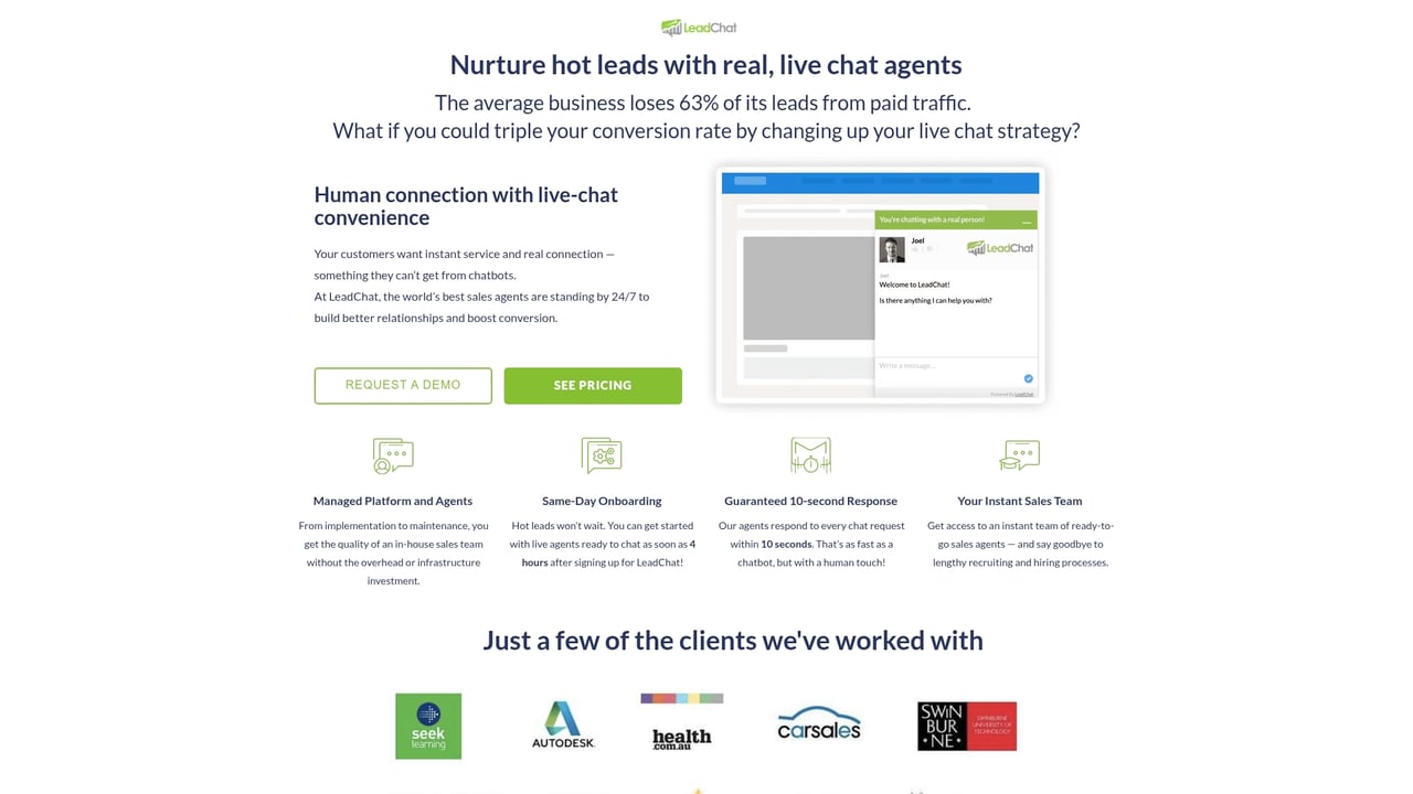 Screenshot of LeadChat website