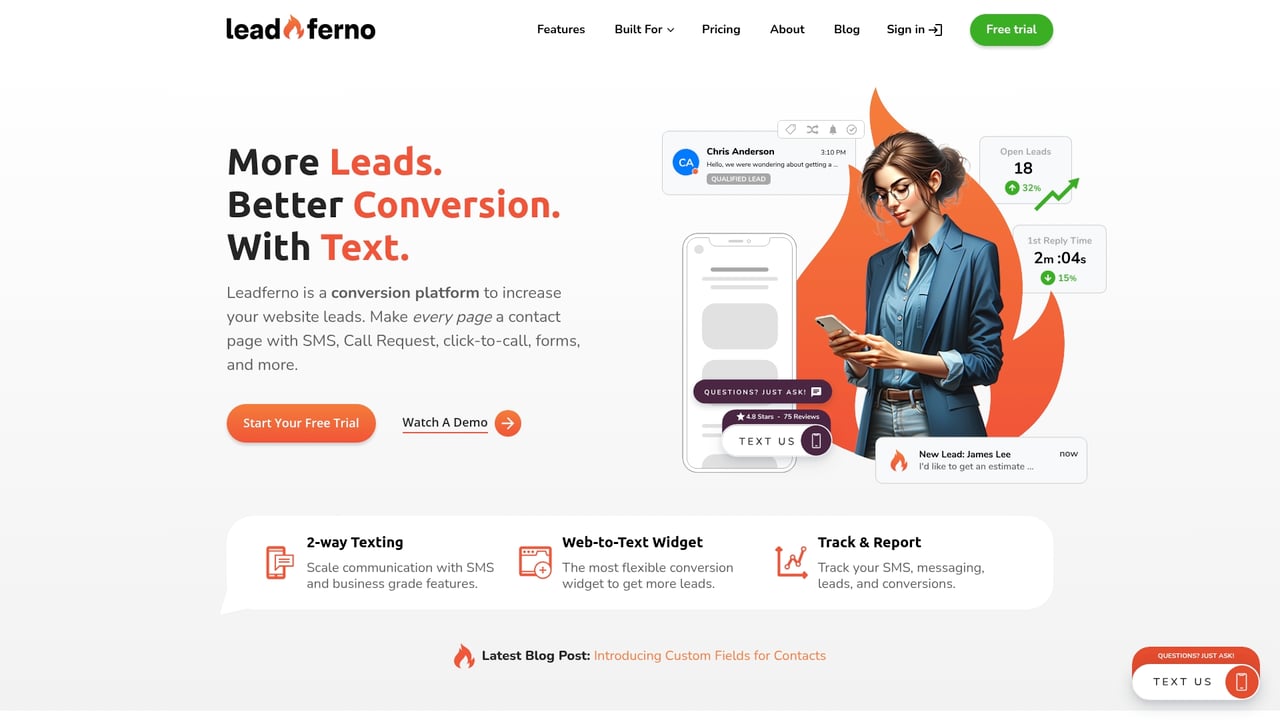 Screenshot of Leadferno website