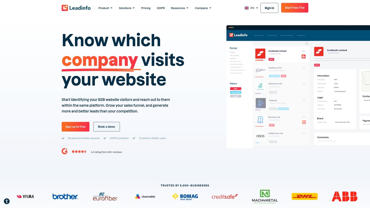 Screenshot of Leadinfo website