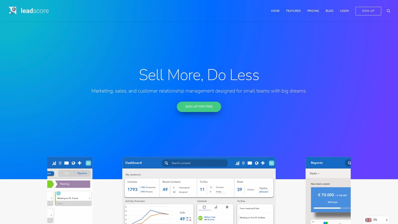 Screenshot of LeadScore website