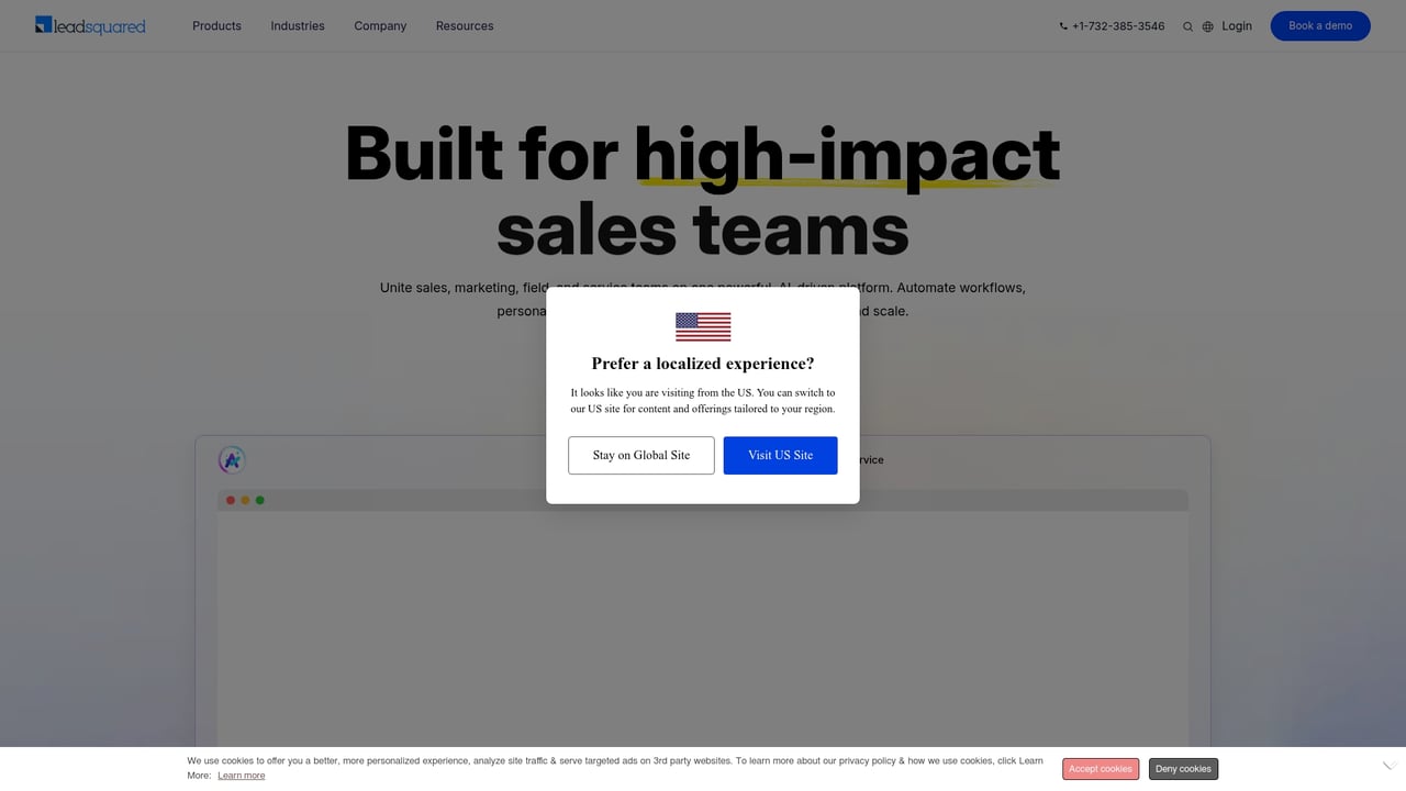 Screenshot of Leadsquared website