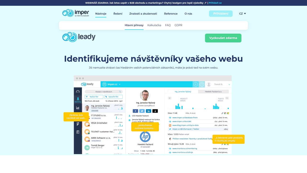 Screenshot of Leady website