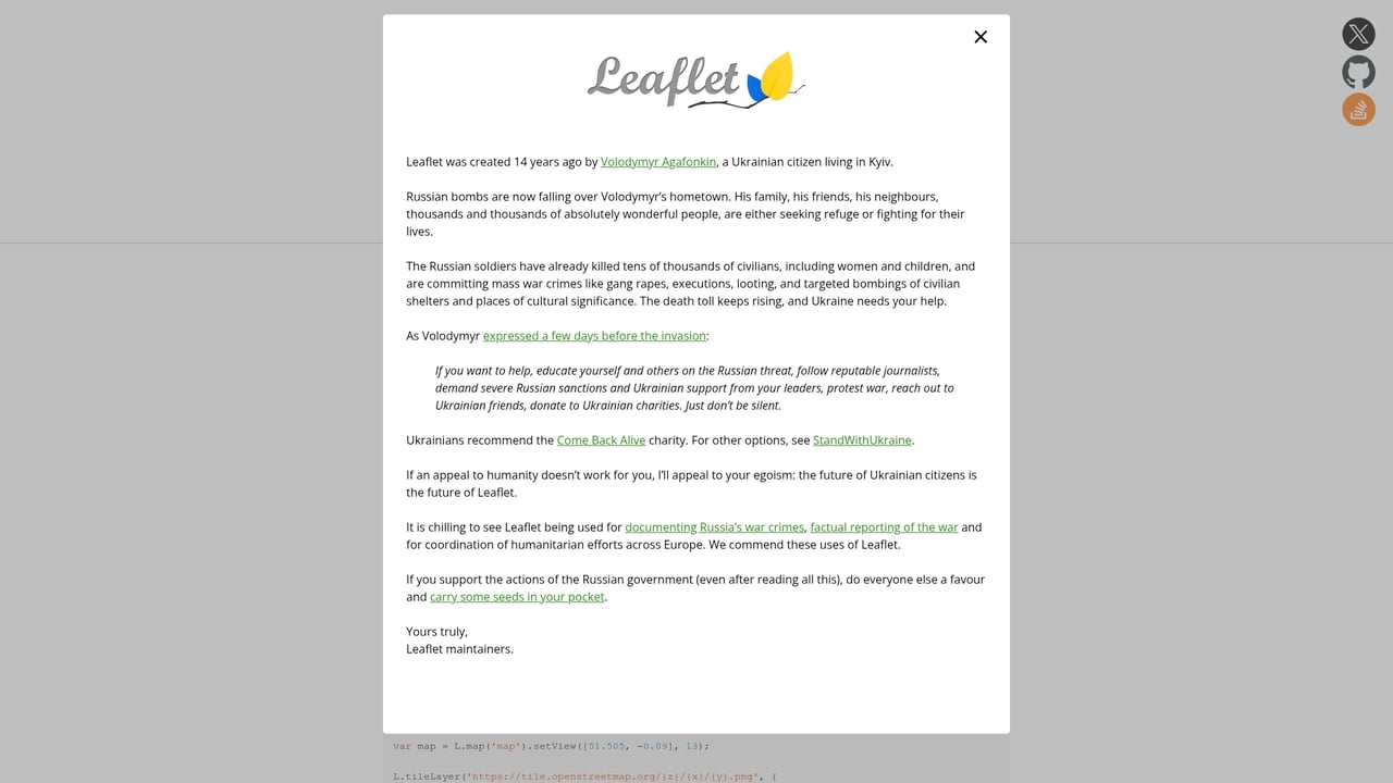 Screenshot of Leaflet website