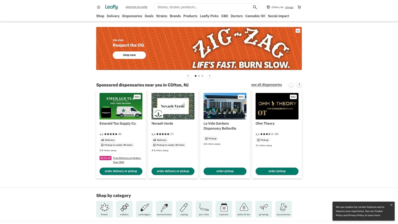 Screenshot of Leafly website