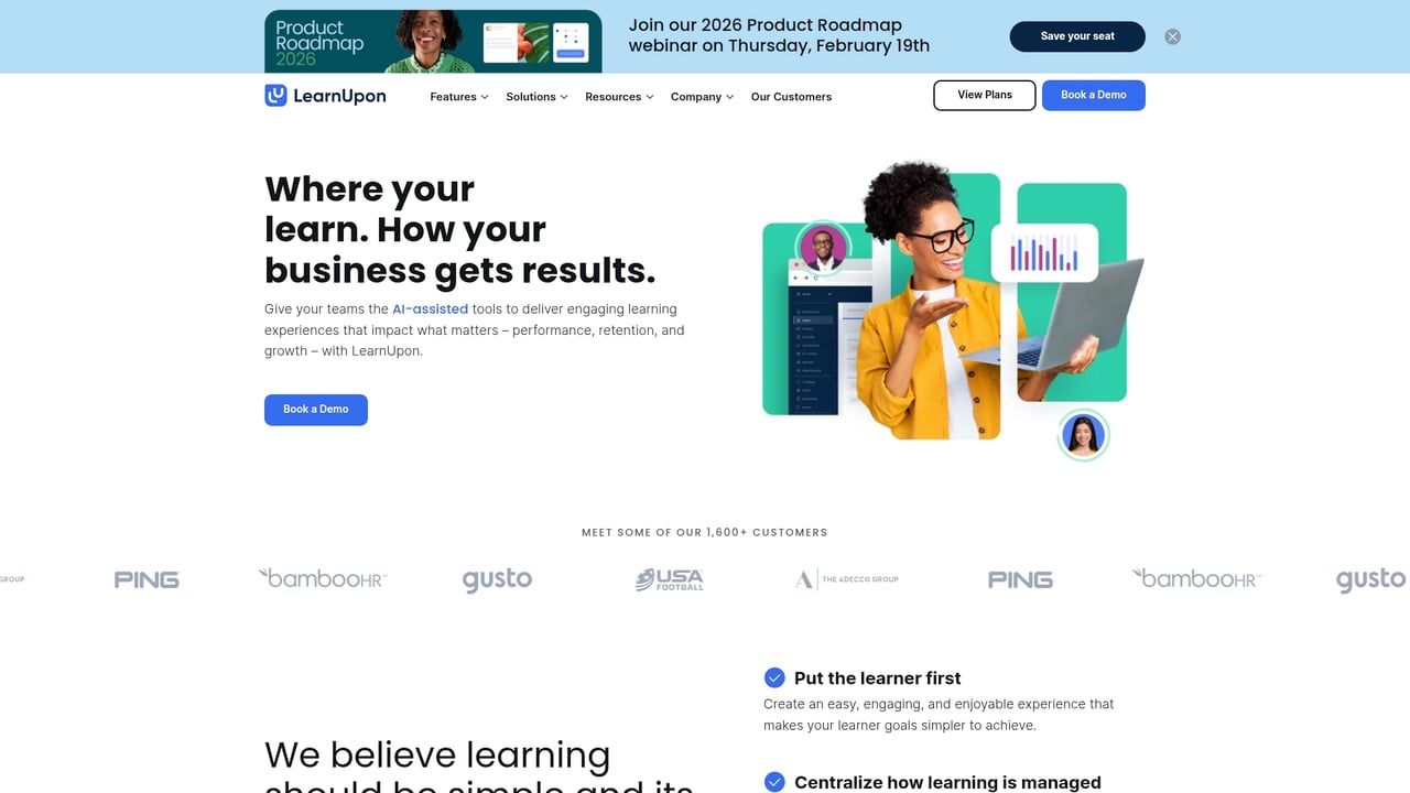 Screenshot of LearnUpon website