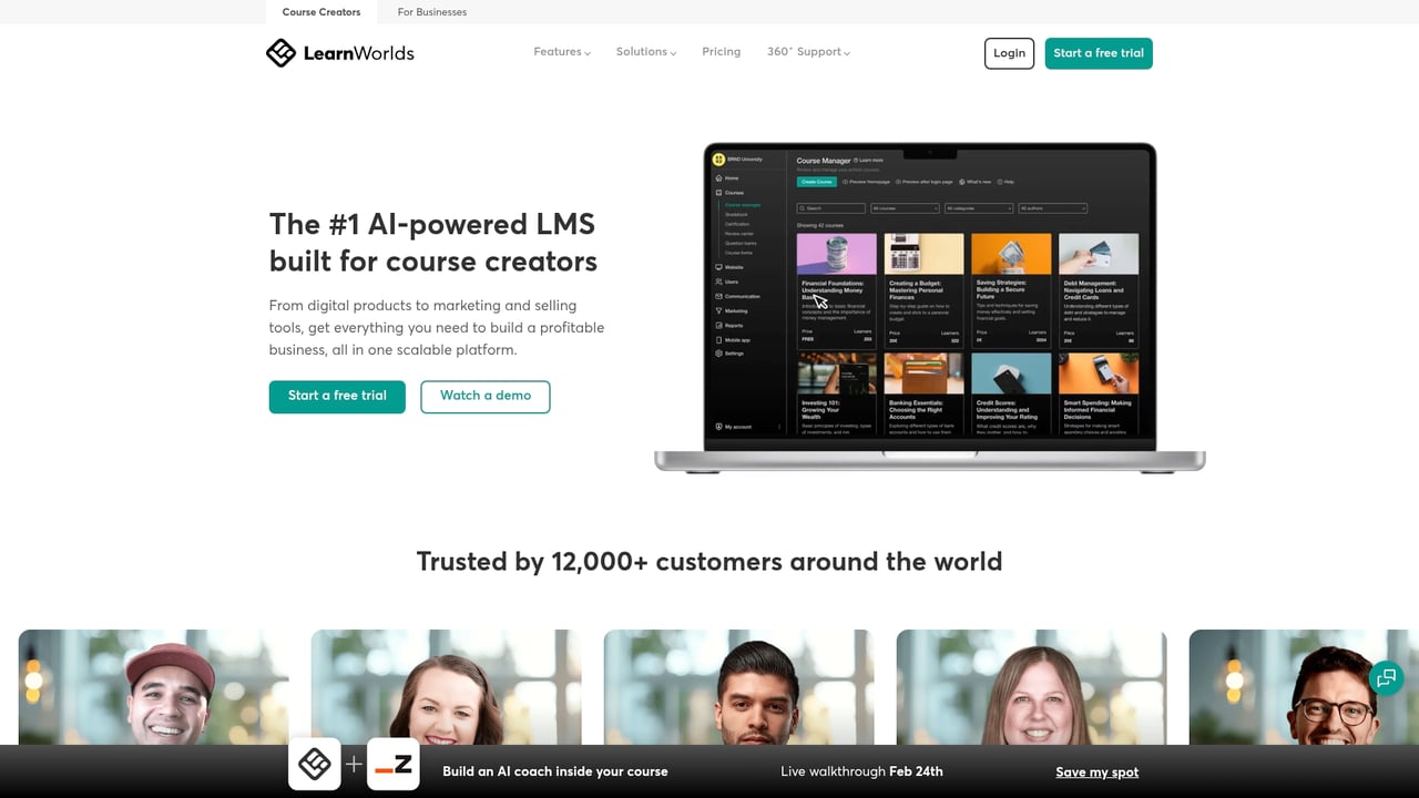 Screenshot of LearnWorlds website