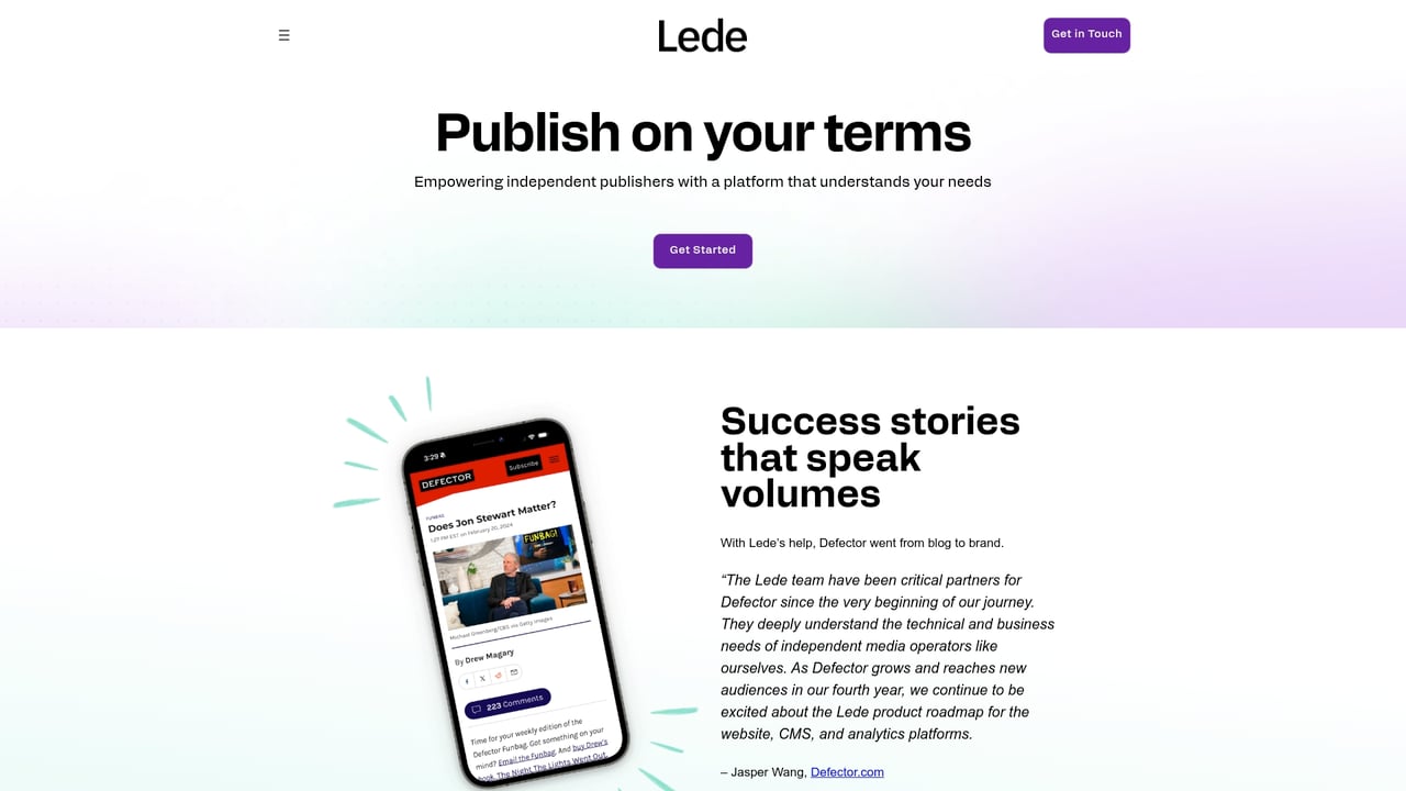 Screenshot of Lede website