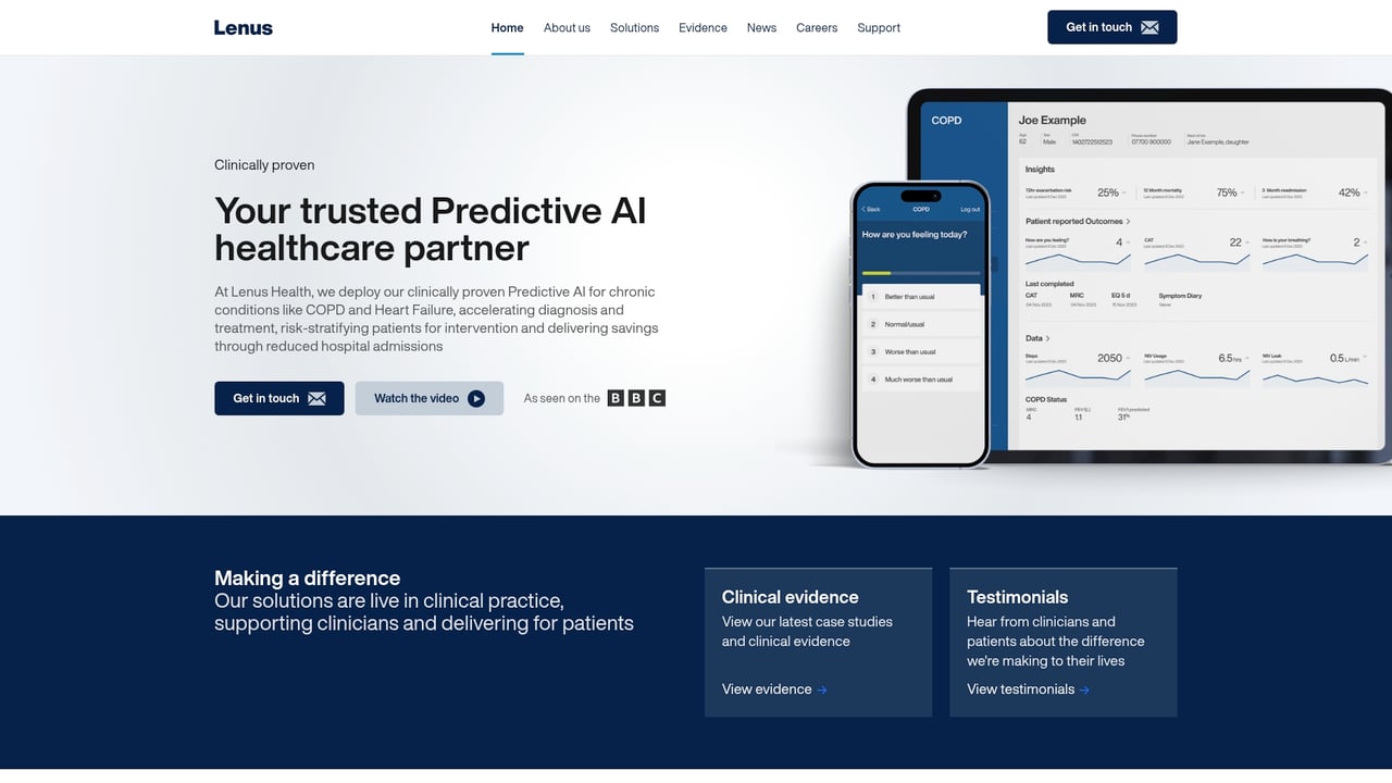 Screenshot of Lenus website