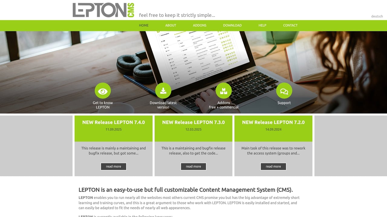 Screenshot of LEPTON website