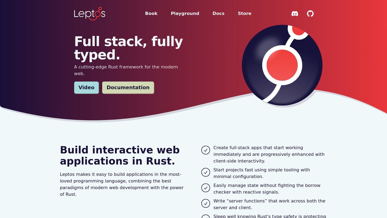 Screenshot of Leptos website