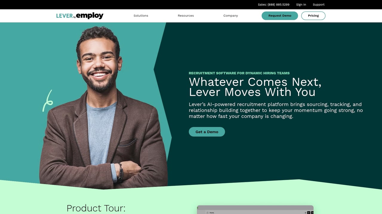 Screenshot of Lever website