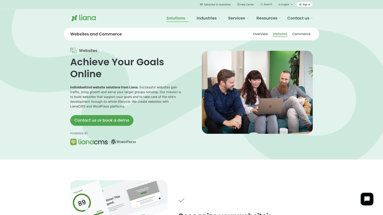 Screenshot of Liana website