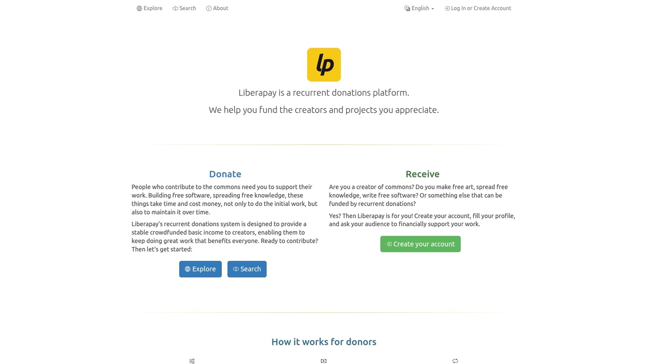 Screenshot of Liberapay website