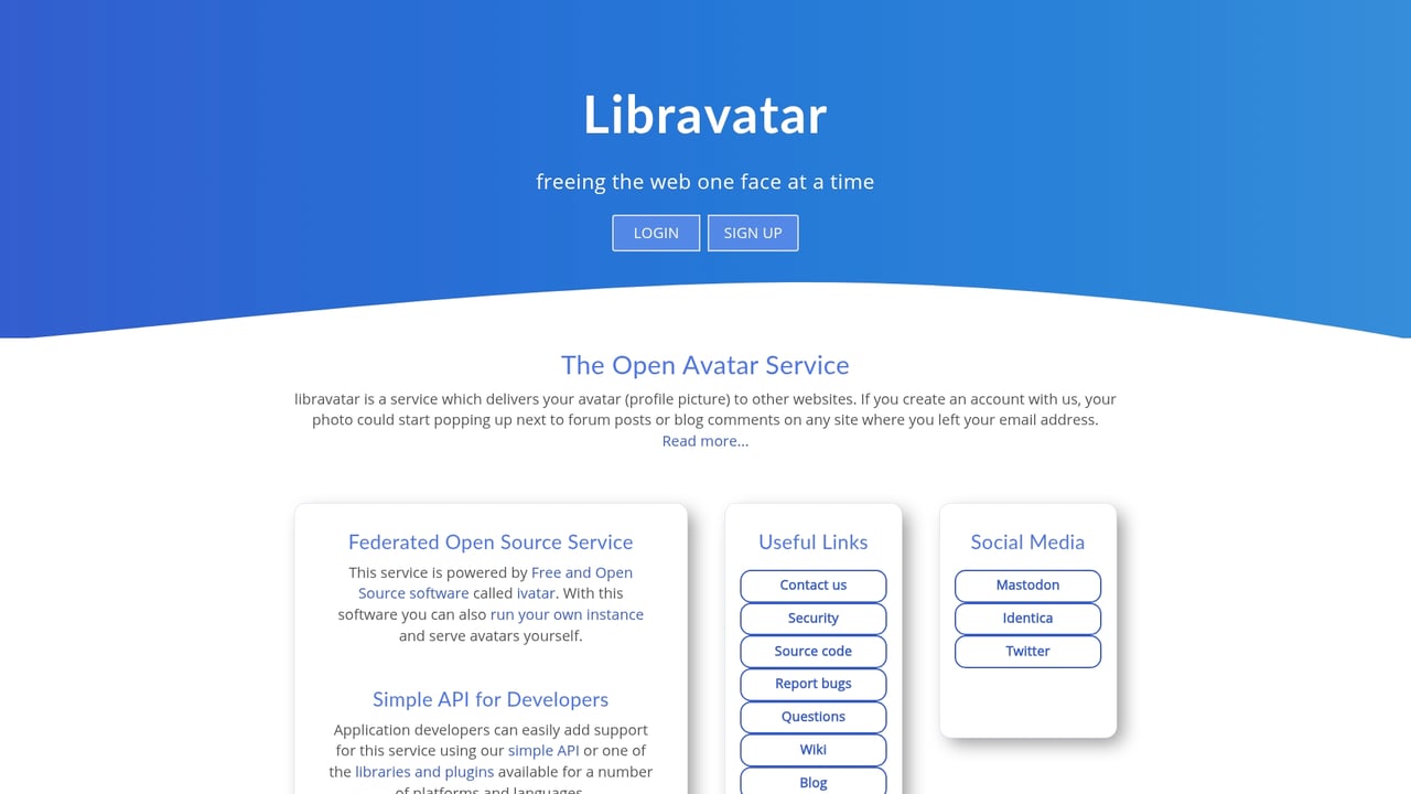 Screenshot of Libravatar website