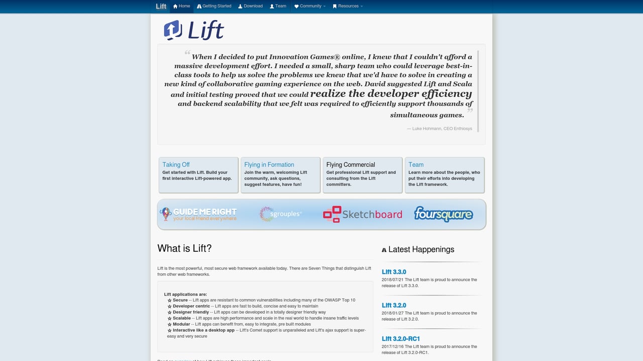 Screenshot of Lift website