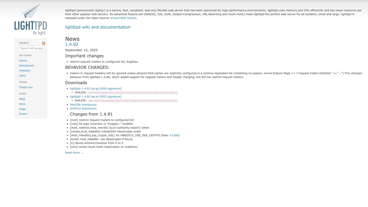 Screenshot of lighttpd website