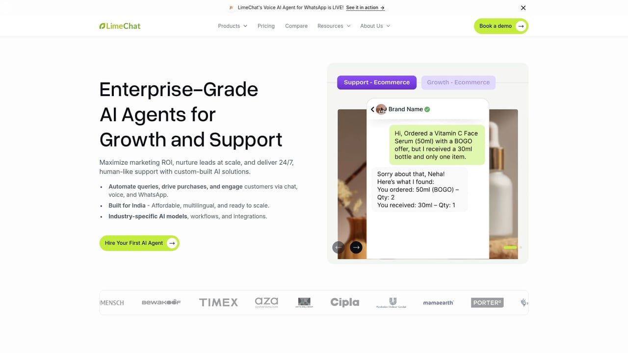 Screenshot of LimeChat website