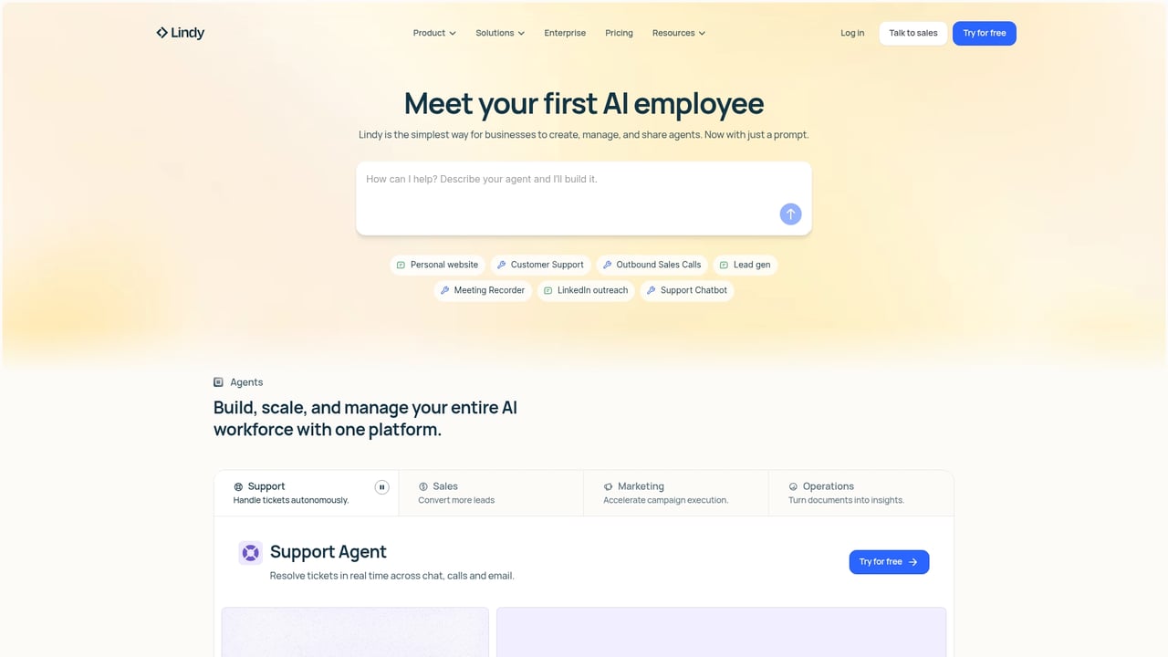 Screenshot of Lindy website