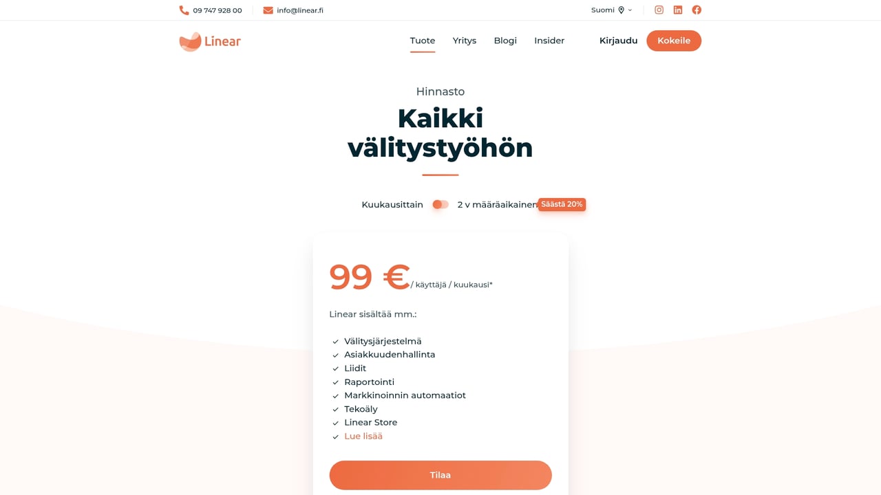 Screenshot of Linear website