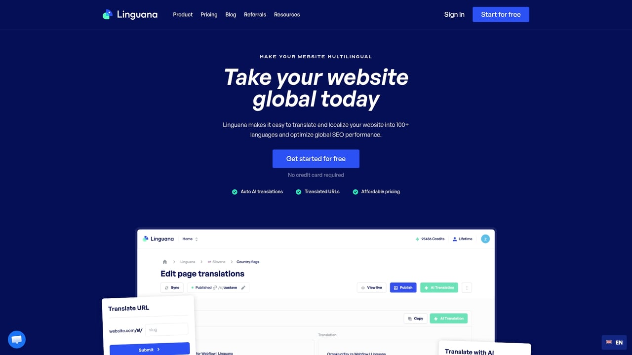 Screenshot of Linguana website