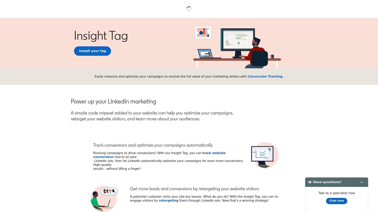Screenshot of Linkedin Insight Tag website
