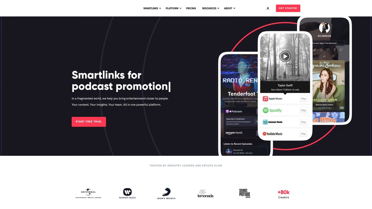 Screenshot of Linkfire website