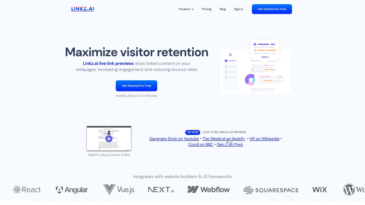 Screenshot of Linkz website