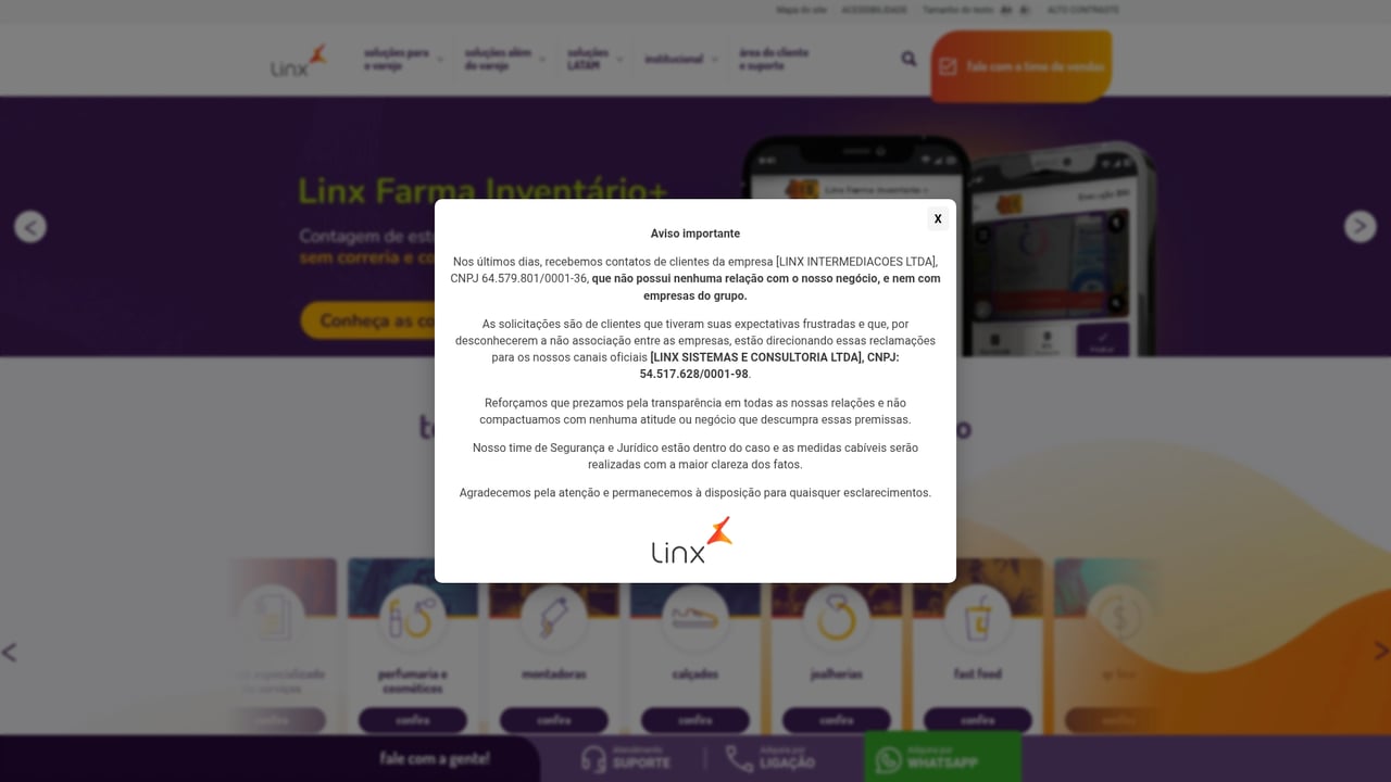 Screenshot of Linx Commerce website