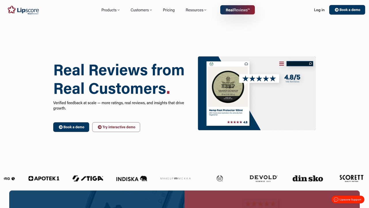Screenshot of LipScore website
