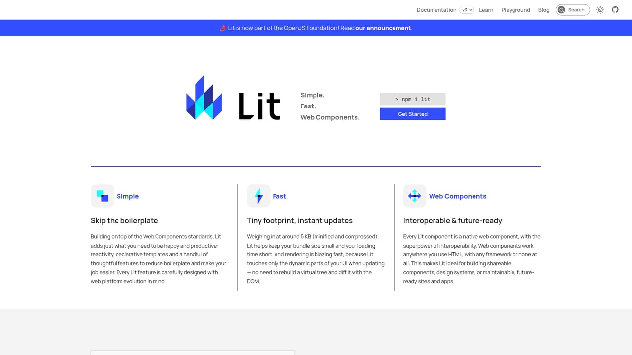 Screenshot of lit-element website