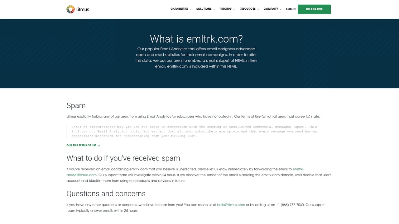 Screenshot of Litmus website