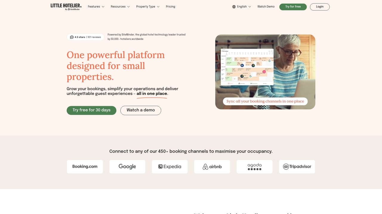 Screenshot of Little Hotelier website